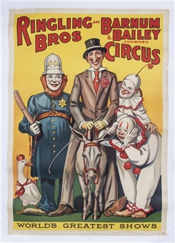 1930s Ringling Brothers and Barnum & Bailey "Clowns" One-Sheet Linen Backed Movie Poster (31" x 44")